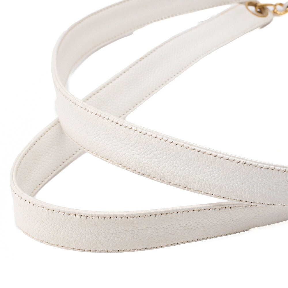 CHANEL Chanel Big Coco Mark Double Chain Shoulder with Ball Charm Caviar Skin White Gold-Tone Hardware, Pre-Owned