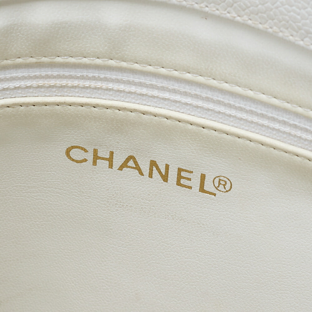 CHANEL Chanel Big Coco Mark Double Chain Shoulder with Ball Charm Caviar Skin White Gold-Tone Hardware, Pre-Owned