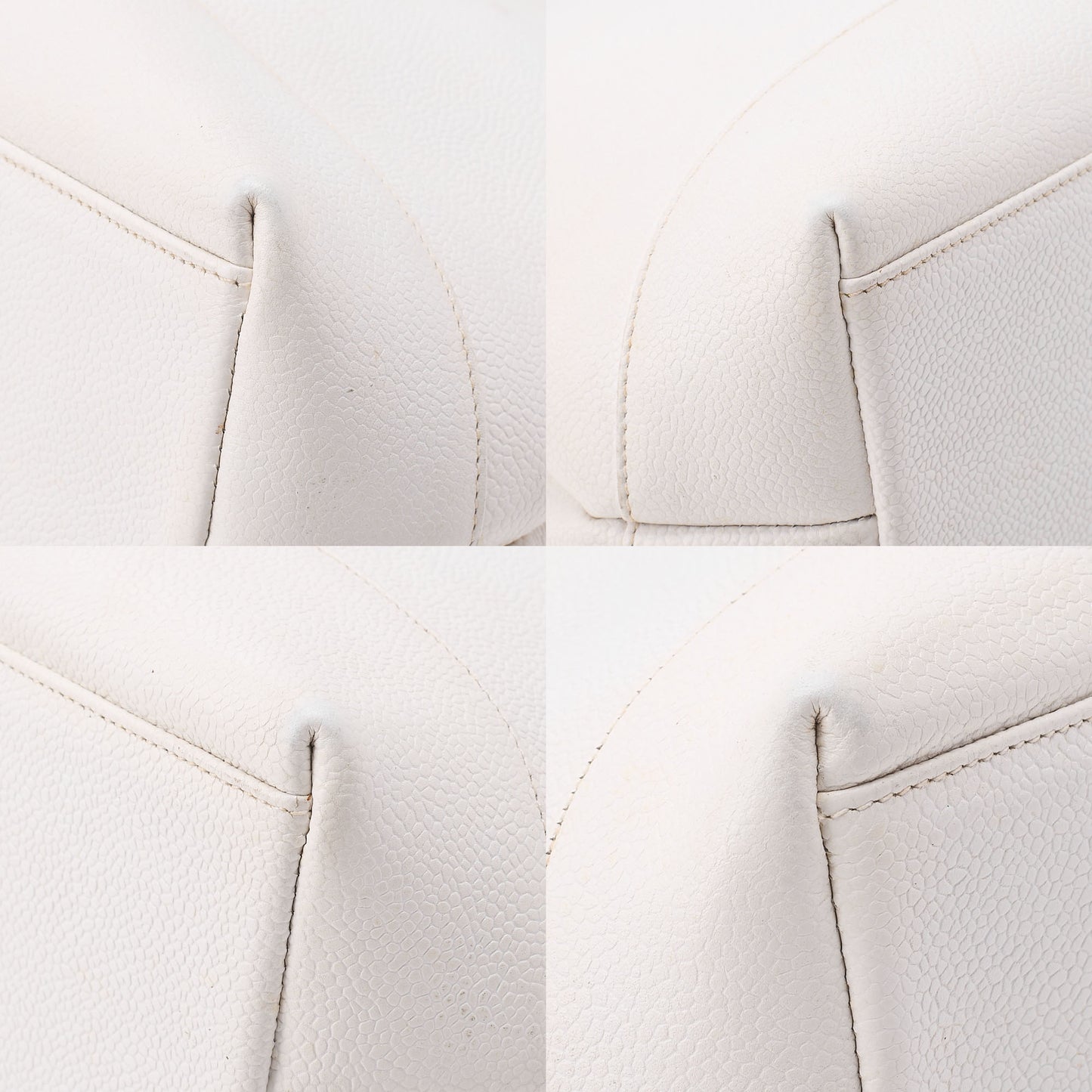 CHANEL Chanel Big Coco Mark Double Chain Shoulder with Ball Charm Caviar Skin White Gold-Tone Hardware, Pre-Owned