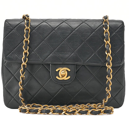 CHANEL Matelasse Single 20cm Chain Shoulder Lambsky Black Gold-Tone Hardware, Pre-Owned