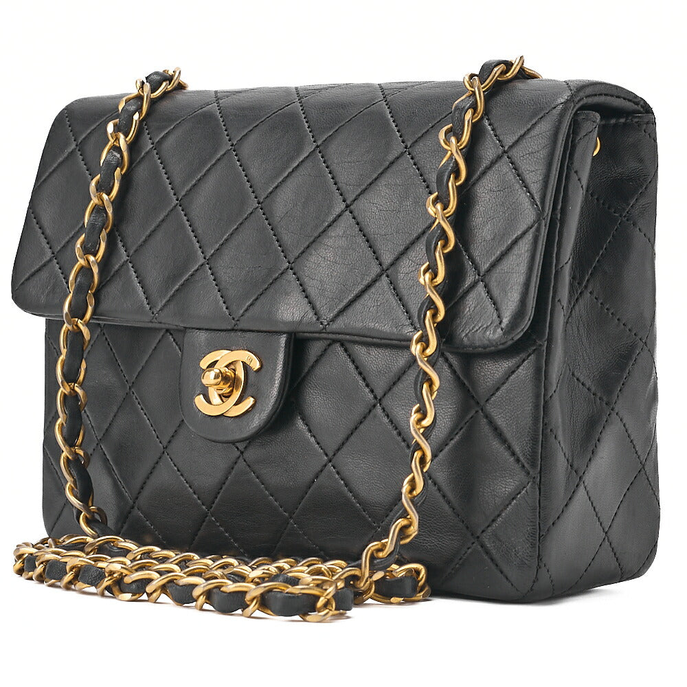 CHANEL Matelasse Single 20cm Chain Shoulder Lambsky Black Gold-Tone Hardware, Pre-Owned