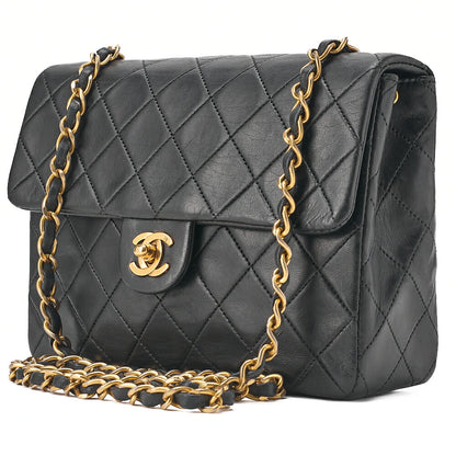 CHANEL Matelasse Single 20cm Chain Shoulder Lambsky Black Gold-Tone Hardware, Pre-Owned
