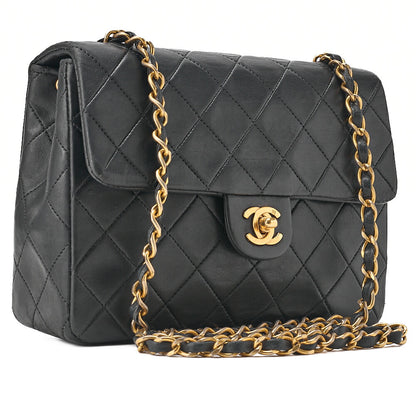 CHANEL Matelasse Single 20cm Chain Shoulder Lambsky Black Gold-Tone Hardware, Pre-Owned