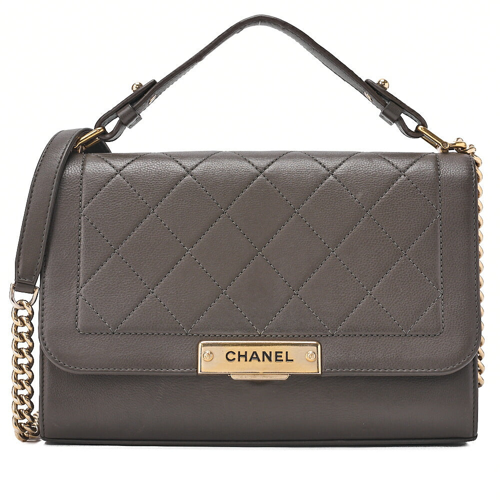CHANEL Caviar Skin Matelasse 2way Shoulder Brown Gold-Tone Hardware, Pre-Owned