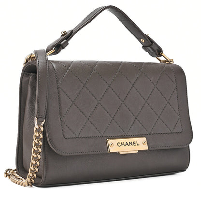 CHANEL Caviar Skin Matelasse 2way Shoulder Brown Gold-Tone Hardware, Pre-Owned