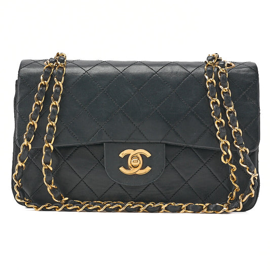 CHANEL Matelasse Double Flap 23cm Chain Shoulder Lambskin Black Gold-Tone Hardware, Pre-Owned