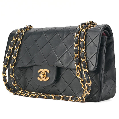 CHANEL Matelasse Double Flap 23cm Chain Shoulder Lambskin Black Gold-Tone Hardware, Pre-Owned