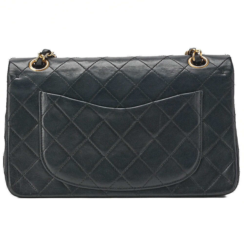 CHANEL Matelasse Double Flap 23cm Chain Shoulder Lambskin Black Gold-Tone Hardware, Pre-Owned