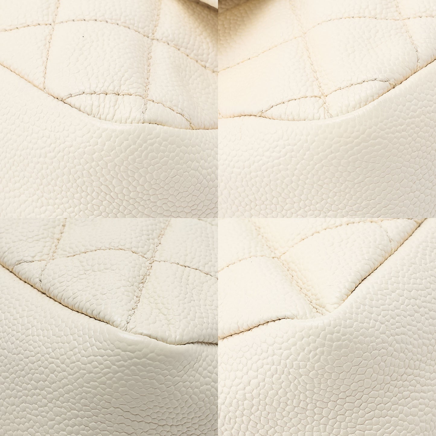 CHANEL Caviar Skin Matelasse 25cm Single Flap Chain Shoulder Ivory Silver-Tone Hardware, Pre-Owned