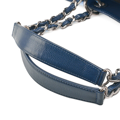 CHANEL Shoulder Bag Tote Bag  Matelasse Caviar Skin Cocomark GST Double Chain Tote Navy Silver-Tone Hardware, Pre-Owned