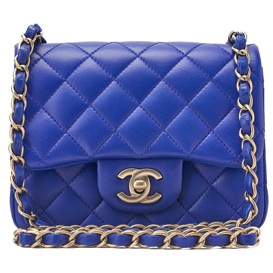 CHANEL Chain Shoulder Bag Mini Matelasse 18cm Lambskin Blue Gold-Tone Hardware, Pre-Owned