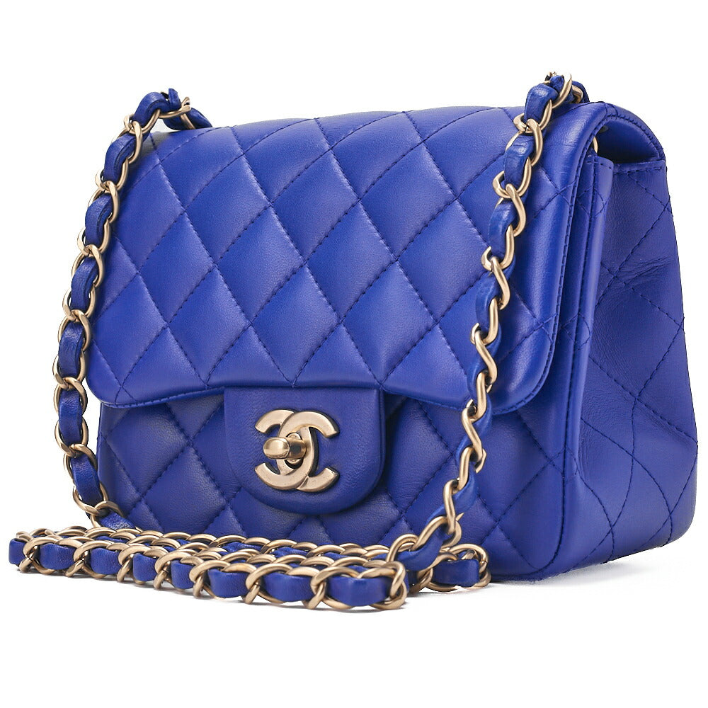 CHANEL Chain Shoulder Bag Mini Matelasse 18cm Lambskin Blue Gold-Tone Hardware, Pre-Owned