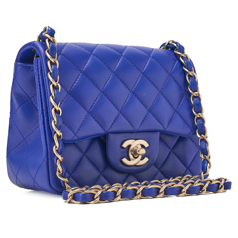 CHANEL Chain Shoulder Bag Mini Matelasse 18cm Lambskin Blue Gold-Tone Hardware, Pre-Owned