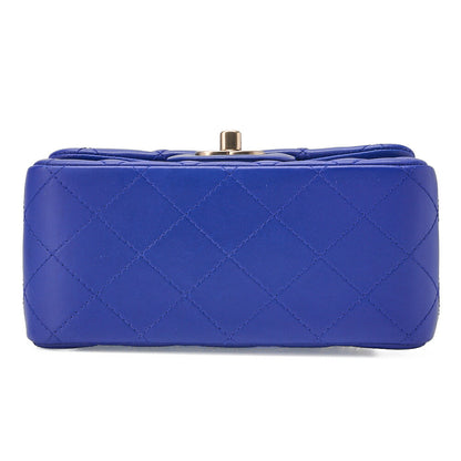 CHANEL Chain Shoulder Bag Mini Matelasse 18cm Lambskin Blue Gold-Tone Hardware, Pre-Owned