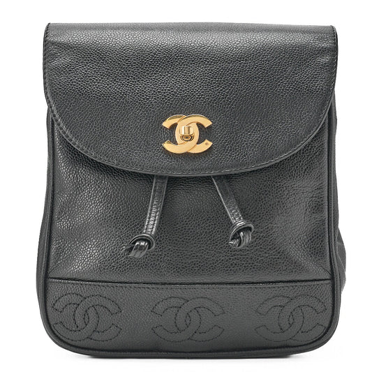 CHANEL Shoulder Bag Backpack Caviar Skin Triple Coco Turnlock Gold-Tone Hardware, Pre-Owned