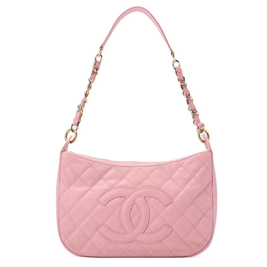 CHANEL Caviar Skin Matelasse Coco Mark One Shoulder Pink Gold-Tone Hardware, Pre-Owned