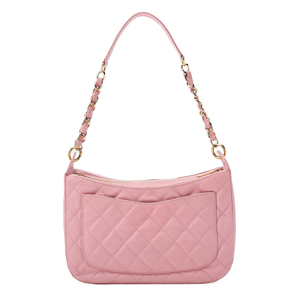 CHANEL Caviar Skin Matelasse Coco Mark One Shoulder Pink Gold-Tone Hardware, Pre-Owned