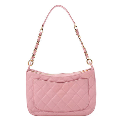 CHANEL Caviar Skin Matelasse Coco Mark One Shoulder Pink Gold-Tone Hardware, Pre-Owned