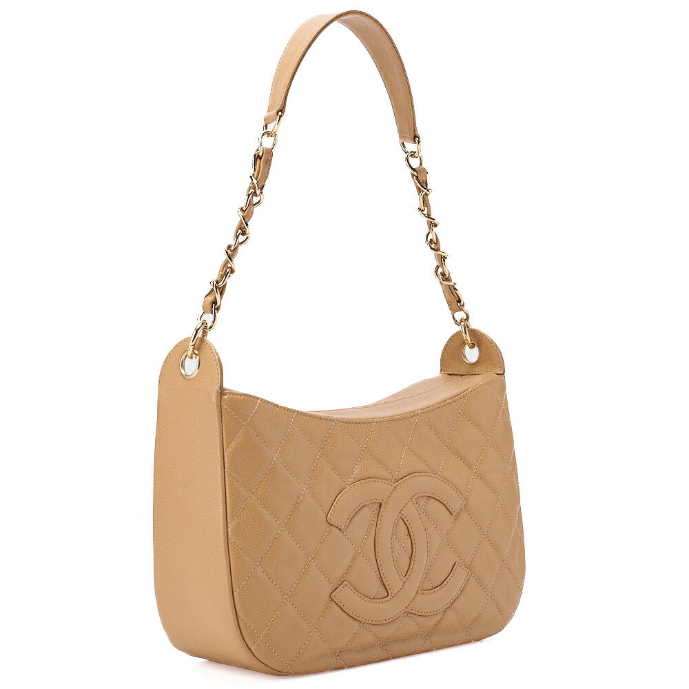 CHANEL Caviar Skin Matelasse Cocomark One Shoulder Beige Gold-Tone Hardware, Pre-Owned