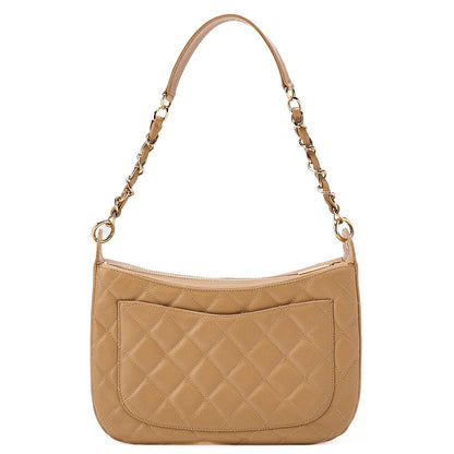 CHANEL Caviar Skin Matelasse Cocomark One Shoulder Beige Gold-Tone Hardware, Pre-Owned
