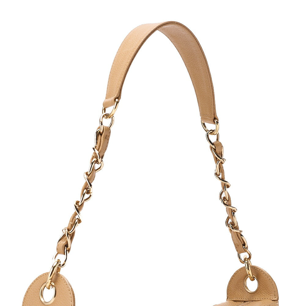 CHANEL Caviar Skin Matelasse Cocomark One Shoulder Beige Gold-Tone Hardware, Pre-Owned