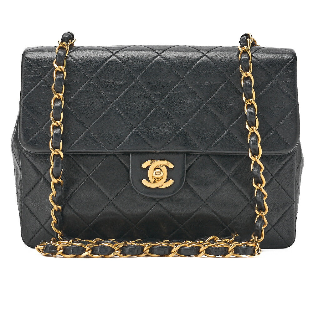 CHANEL Chain Shoulder Bag Mini Matelasse 20cm Lambskin Black Gold-Tone Hardware, Pre-Owned