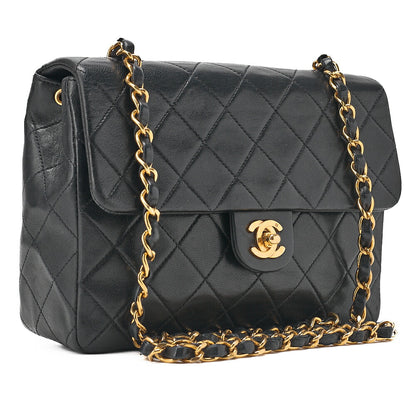 CHANEL Chain Shoulder Bag Mini Matelasse 20cm Lambskin Black Gold-Tone Hardware, Pre-Owned