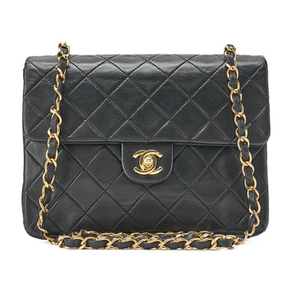 CHANEL Chain Shoulder Bag Mini Matelasse 20cm Lambskin Black Gold-Tone Hardware, Pre-Owned
