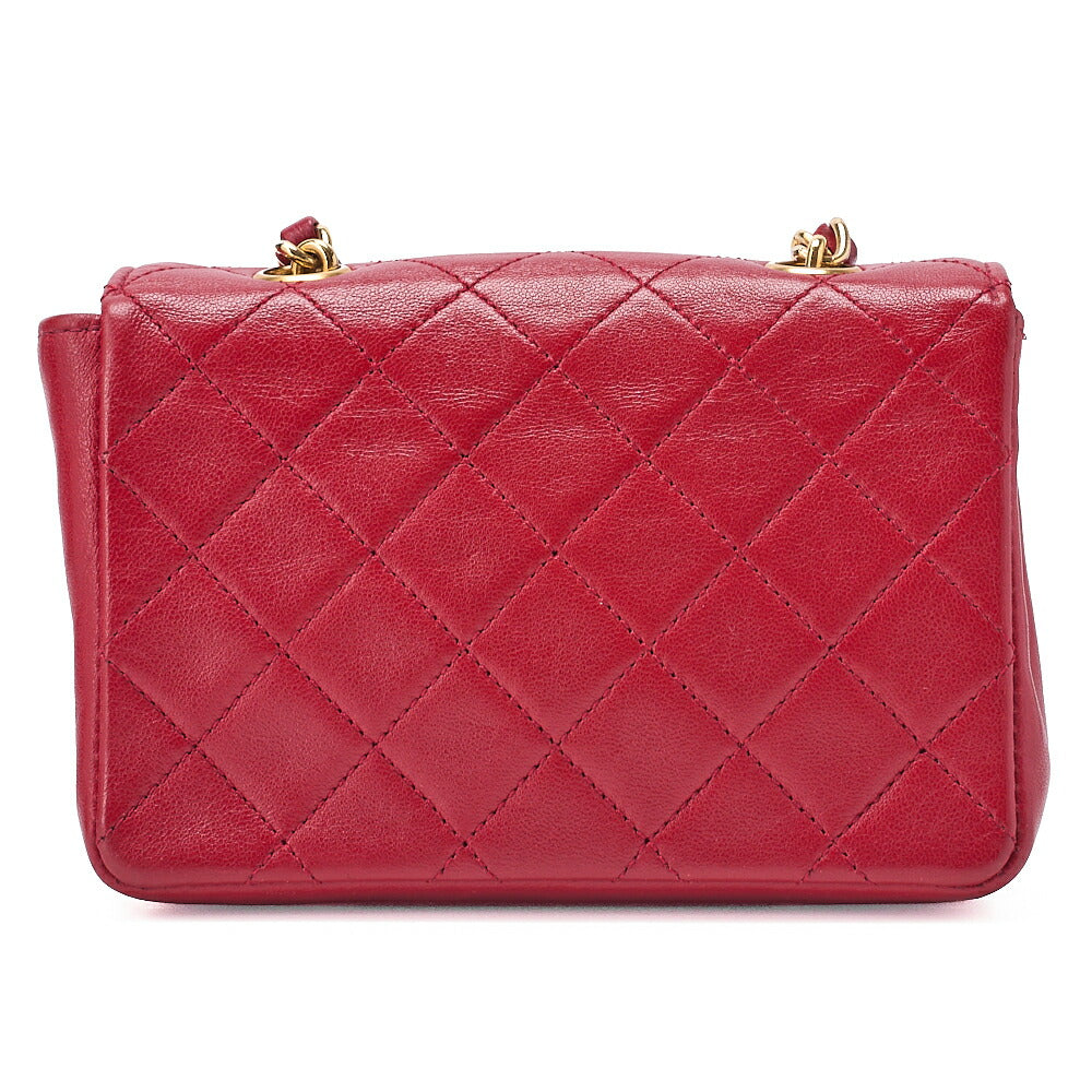 CHANEL Chain Shoulder Bag Mini Mini Matelasse Lambskin Red Single Flap Gold-Tone Hardware, Pre-Owned