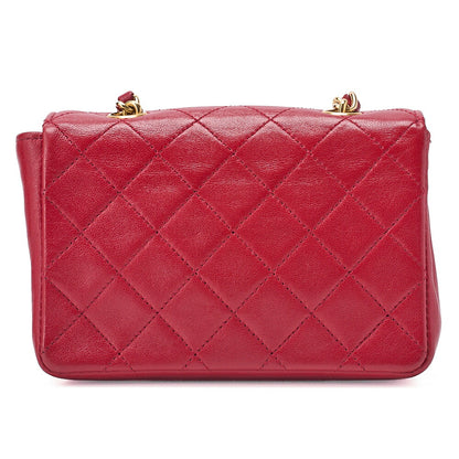CHANEL Chain Shoulder Bag Mini Mini Matelasse Lambskin Red Single Flap Gold-Tone Hardware, Pre-Owned