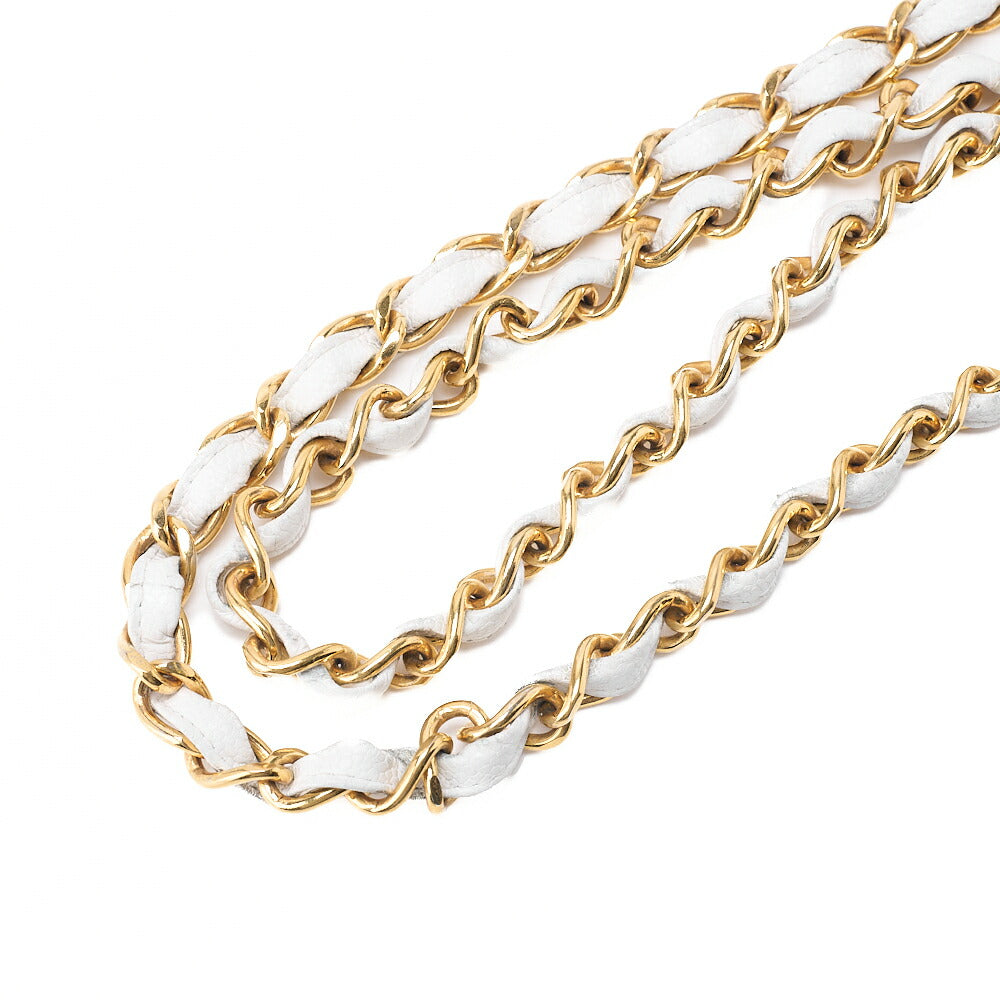 CHANEL Chain Shoulder Bag Mini Matelasse Caviar Skin Chevron White Gold-Tone Hardware, Pre-Owned