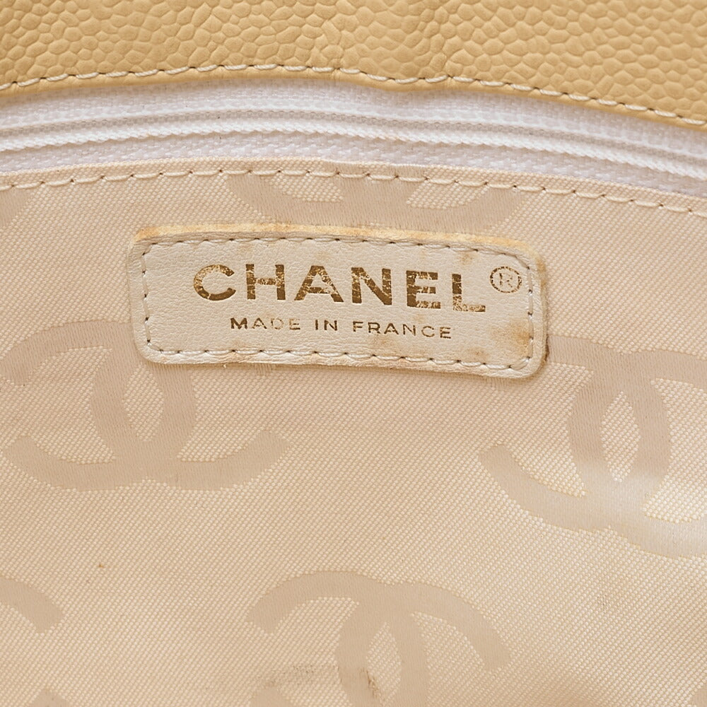 シャネル キャビアスキン マトラッセ ココマーク ラージサイズ トートバッグ ベージュ ゴールド金具 中古品