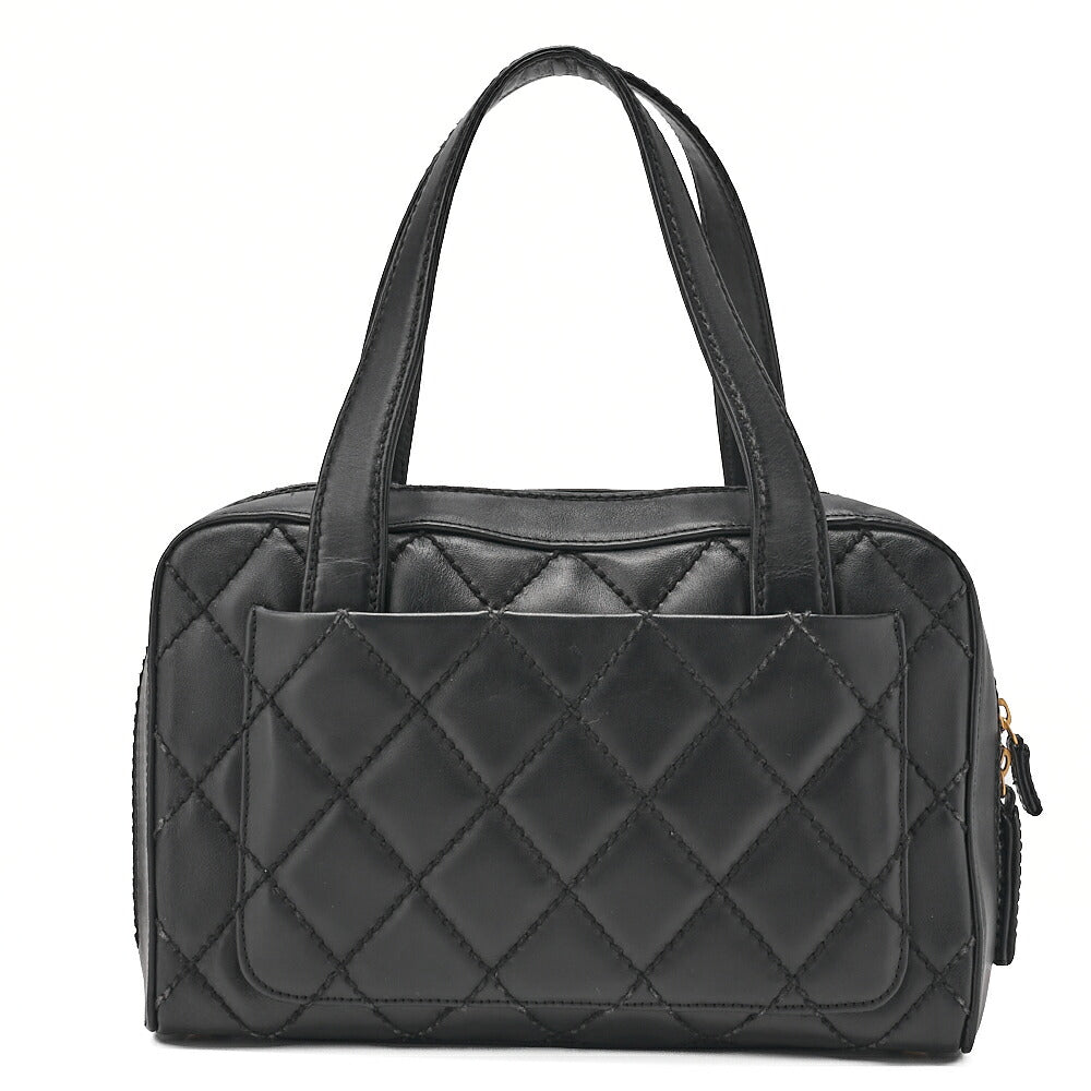 CHANEL Coco Mark Wild Stitch Handbag Calfskin Black Gold-Tone Hardware, Pre-Owned