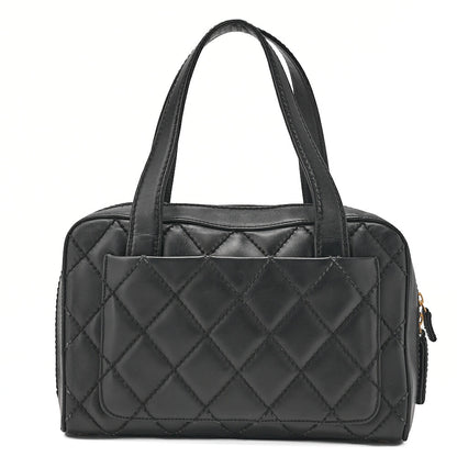 CHANEL Coco Mark Wild Stitch Handbag Calfskin Black Gold-Tone Hardware, Pre-Owned