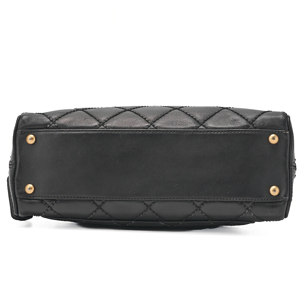 CHANEL Coco Mark Wild Stitch Handbag Calfskin Black Gold-Tone Hardware, Pre-Owned