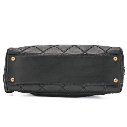 CHANEL Coco Mark Wild Stitch Handbag Calfskin Black Gold-Tone Hardware, Pre-Owned