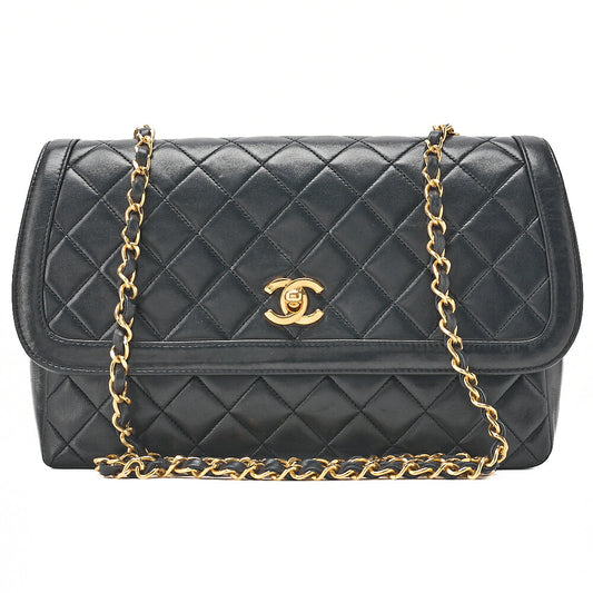 CHANEL Shoulder Bag Matelasse Design Flap Chain Shoulder Lambskin Black Gold-Tone Hardware, Pre-Owned