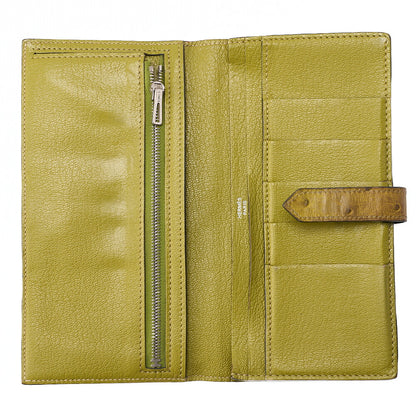 HERMES  Souffre 2-Fold Long Wallet Ostrich Kiwi Silver-Tone Hardware, Pre-Owned