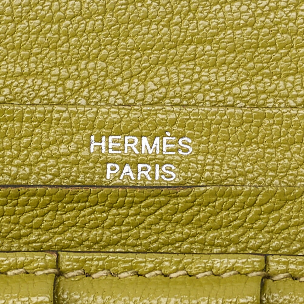 HERMES  Souffre 2-Fold Long Wallet Ostrich Kiwi Silver-Tone Hardware, Pre-Owned