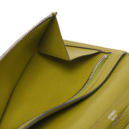 HERMES  Souffre 2-Fold Long Wallet Ostrich Kiwi Silver-Tone Hardware, Pre-Owned