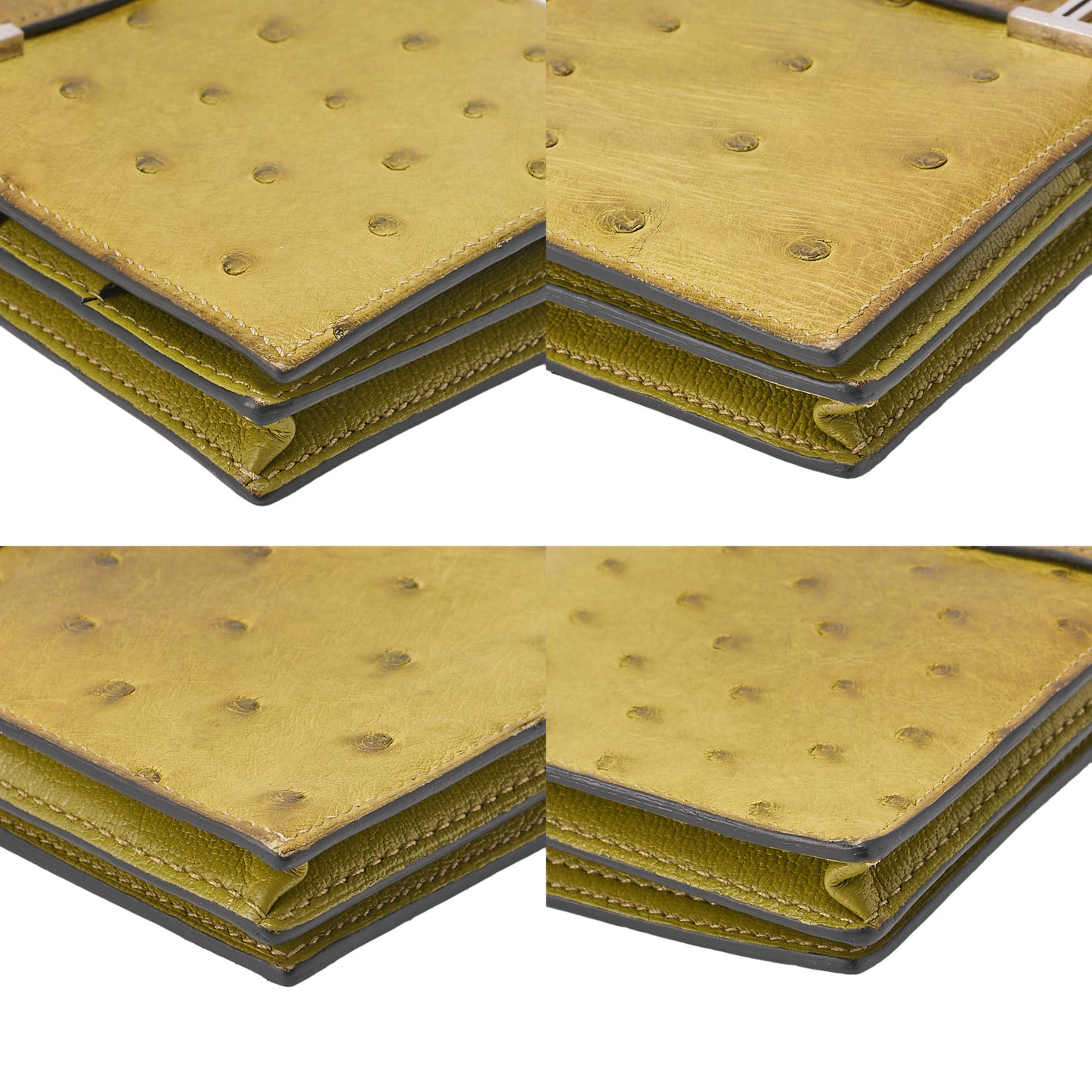 HERMES  Souffre 2-Fold Long Wallet Ostrich Kiwi Silver-Tone Hardware, Pre-Owned