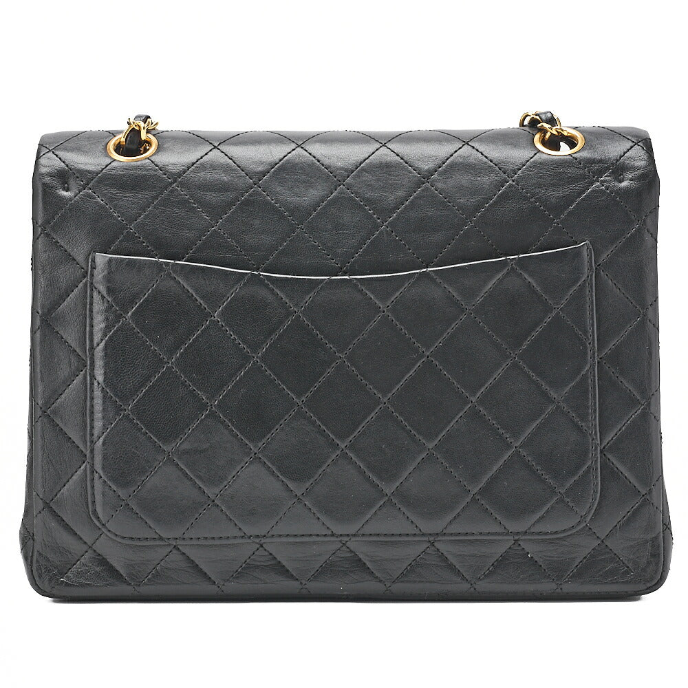 CHANEL Lambskin Matelasse Double Flap 25cm Square Chain Shoulder Black Gold-Tone Hardware, Pre-Owned