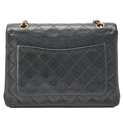 CHANEL Lambskin Matelasse Double Flap 25cm Square Chain Shoulder Black Gold-Tone Hardware, Pre-Owned