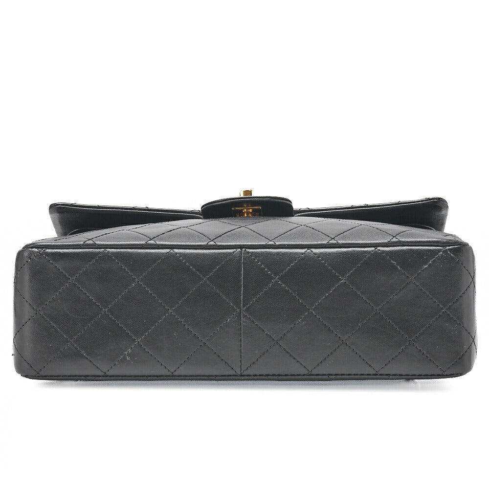 CHANEL Lambskin Matelasse Double Flap 25cm Square Chain Shoulder Black Gold-Tone Hardware, Pre-Owned