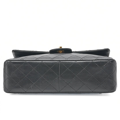 CHANEL Lambskin Matelasse Double Flap 25cm Square Chain Shoulder Black Gold-Tone Hardware, Pre-Owned