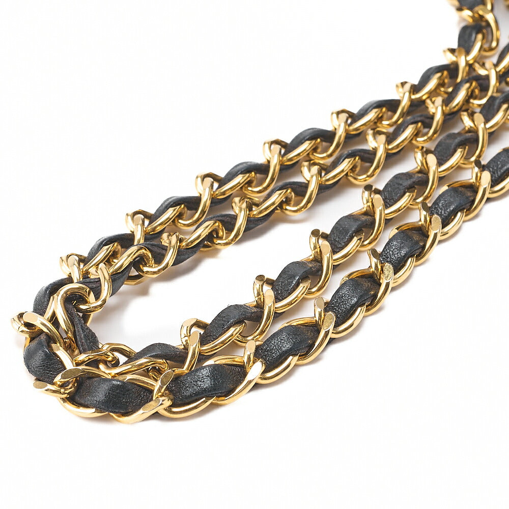 CHANEL Lambskin Matelasse Double Flap 25cm Square Chain Shoulder Black Gold-Tone Hardware, Pre-Owned