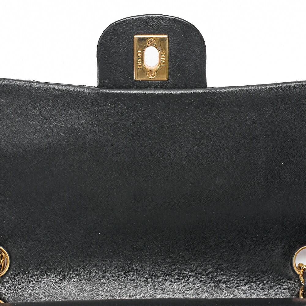 CHANEL Lambskin Matelasse Double Flap 25cm Square Chain Shoulder Black Gold-Tone Hardware, Pre-Owned