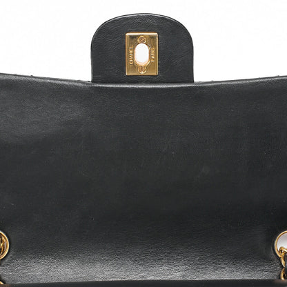 CHANEL Lambskin Matelasse Double Flap 25cm Square Chain Shoulder Black Gold-Tone Hardware, Pre-Owned