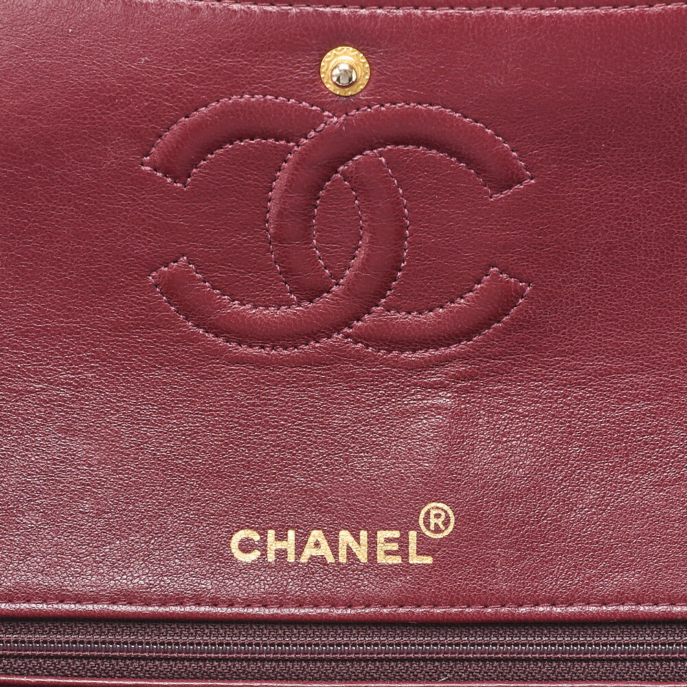 CHANEL Lambskin Matelasse Double Flap 25cm Square Chain Shoulder Black Gold-Tone Hardware, Pre-Owned