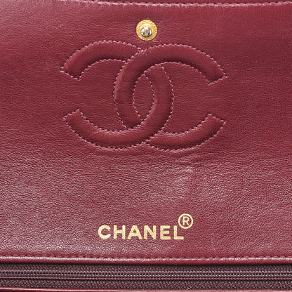 CHANEL Lambskin Matelasse Double Flap 25cm Square Chain Shoulder Black Gold-Tone Hardware, Pre-Owned